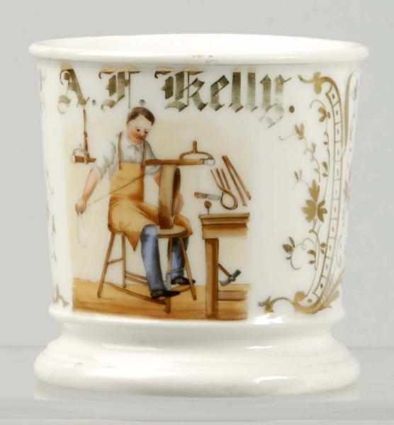 Appraisal: Saddle Maker Shaving Mug Description Beautiful image of man working