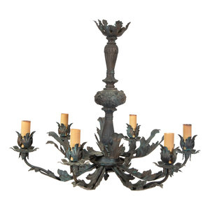 Appraisal: A Rococo Style Patinated Metal Six Light Chandelier Height inches