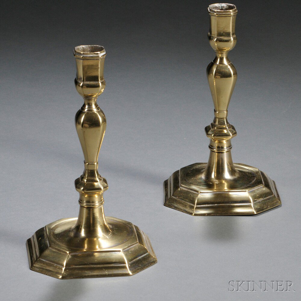 Appraisal: Pair of Queen Anne Brass Octagonal-base Candlesticks England c each