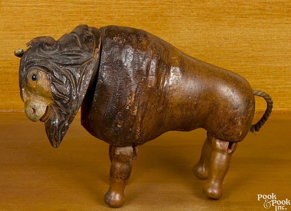 Appraisal: Schoenhut painted wood buffalo with glass eyes '' l Schoenhut