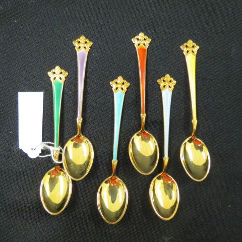 Appraisal: Enameled Norway Sterling Demitasse Spoons gold-washed excellent