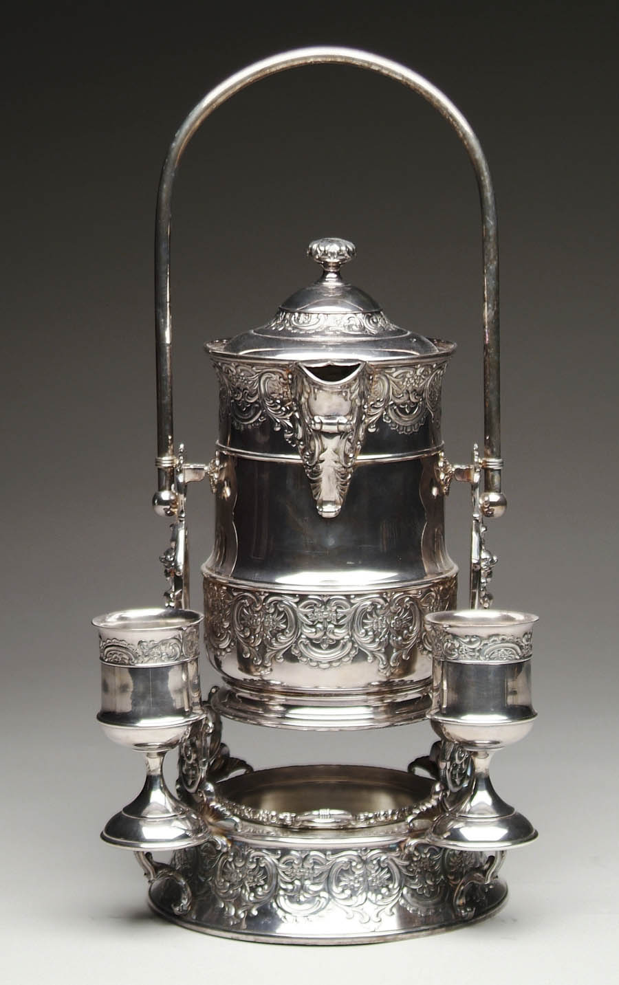 Appraisal: OUTSTANDING SILVER PLATED COLD WATER KETTLE ON STAND BY SIMPSON