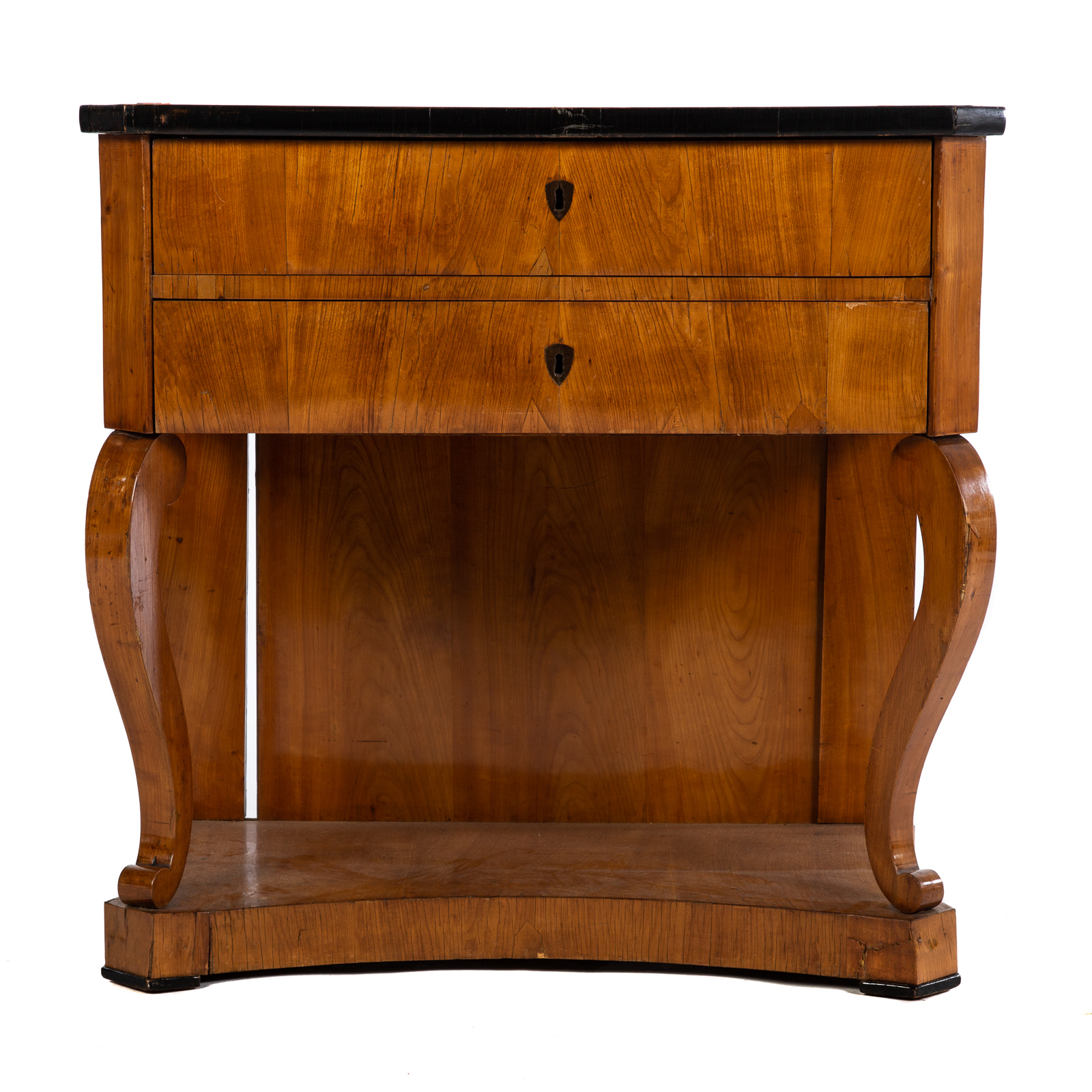 Appraisal: BIEDERMEIER PIER TABLE Circa shaped top with ebonized edge over