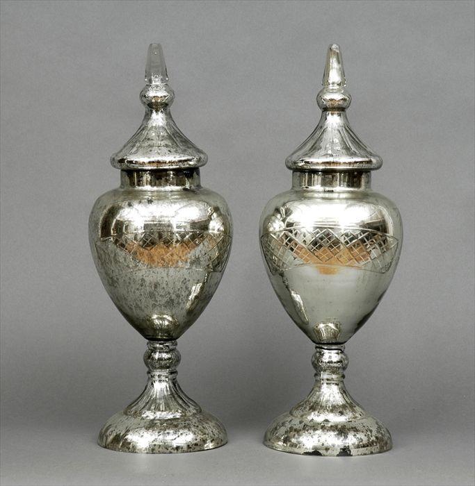 Appraisal: Pair of Mercury Glass Urn-Form Apothecary Jars in