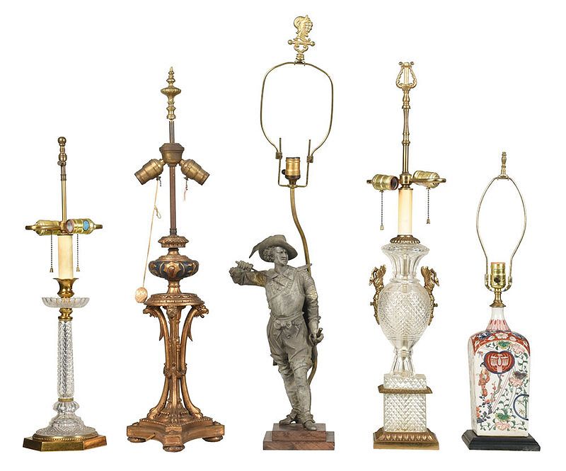 Appraisal: Group of Five Table Lamps th century comprising one Chinese