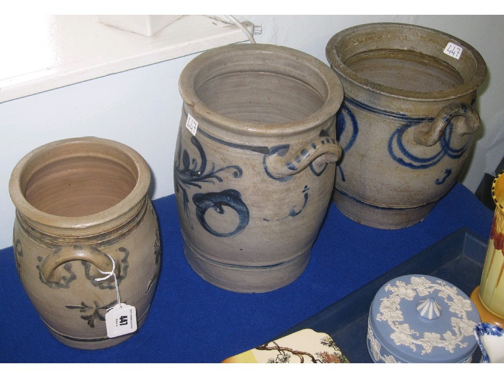 Appraisal: Lot comprising three continental stoneware jars