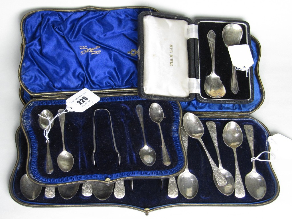 Appraisal: Lot comprising cased set of twelve silver spoons four tongs