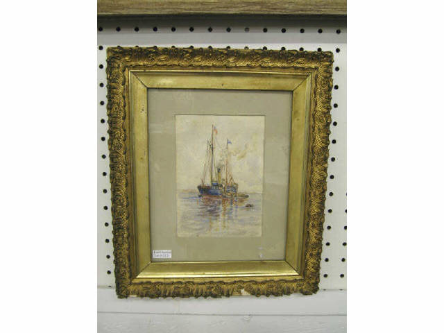 Appraisal: Victorian Watercolor of Ships on Harbor x gilt frame