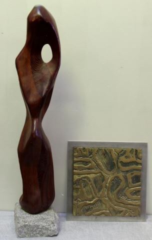 Appraisal: Midcentury Sculpture Lot Includes a organic abstract carved wood sculpture