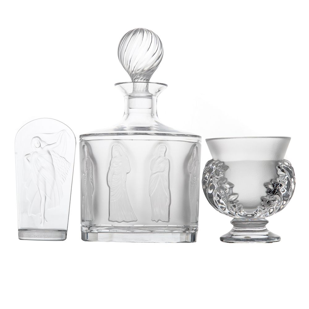 Appraisal: Three Lalique crystal articles includes Femme decanter in H acanthus