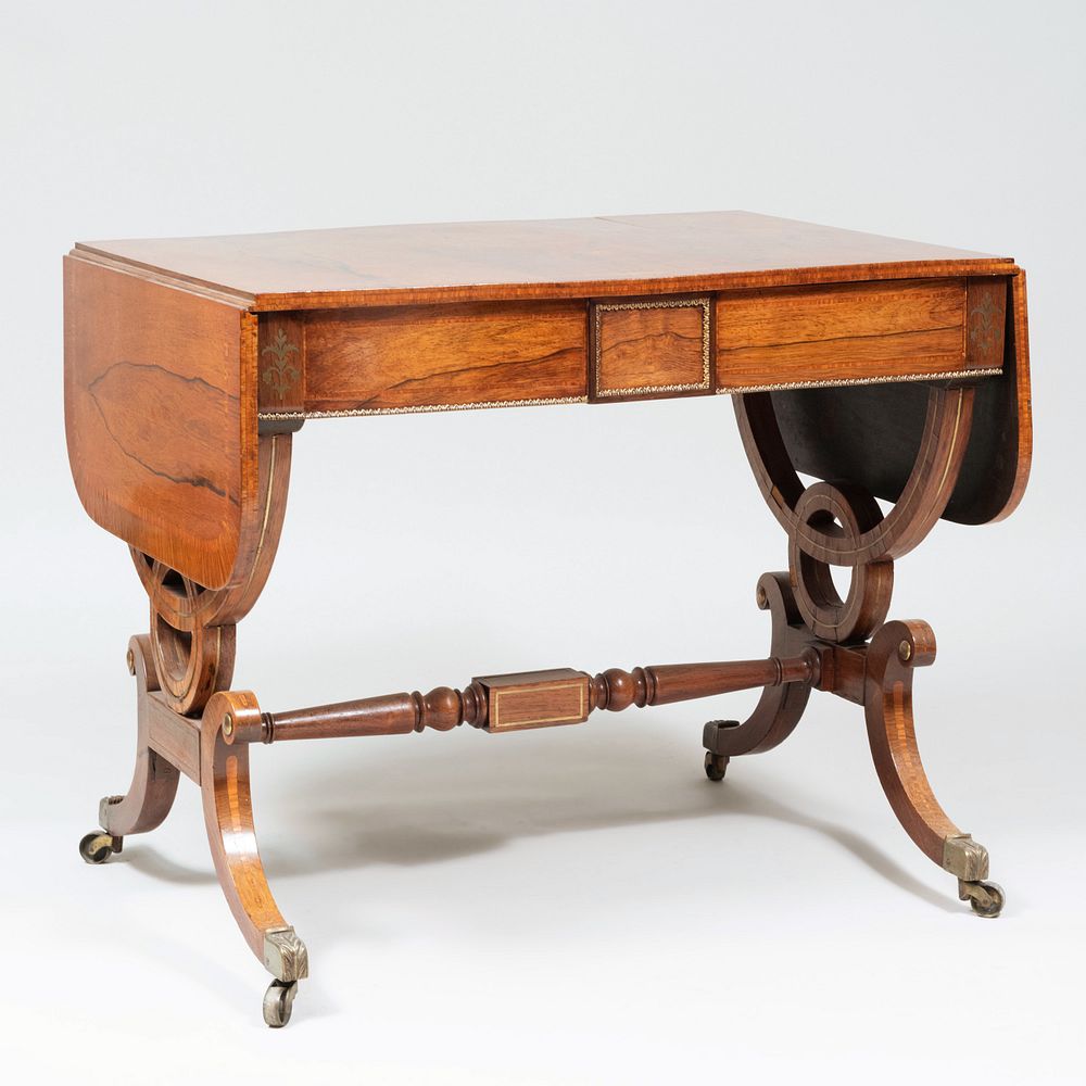 Appraisal: Regency Brass-Inlaid Rosewood Sofa Table Fitted with two drawers raised