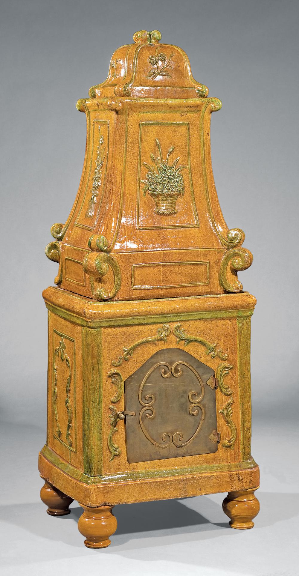 Appraisal: Good Continental Polychrome Ceramic Stove flared and scrolled upper section