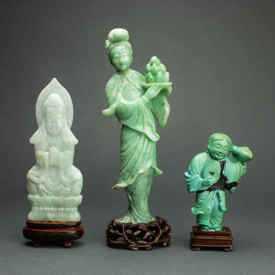 Appraisal: LOT OF JADEITE AND TURQUOISE FIGURES lot of Jadeite and