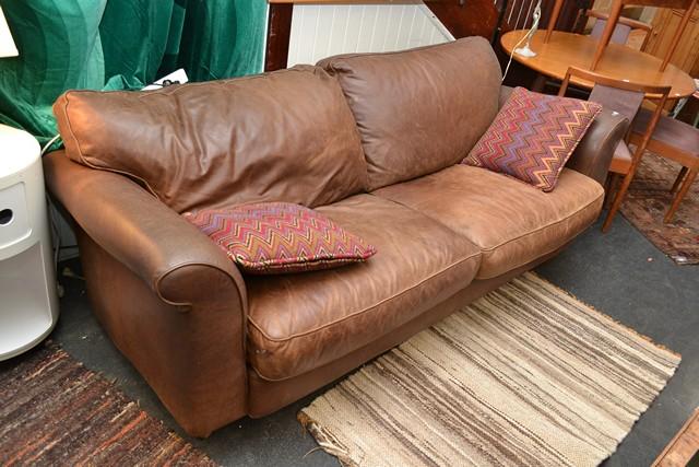 Appraisal: A QUALITY THREE SEAT BROWN LEATHER WITH ROLLED ARMS