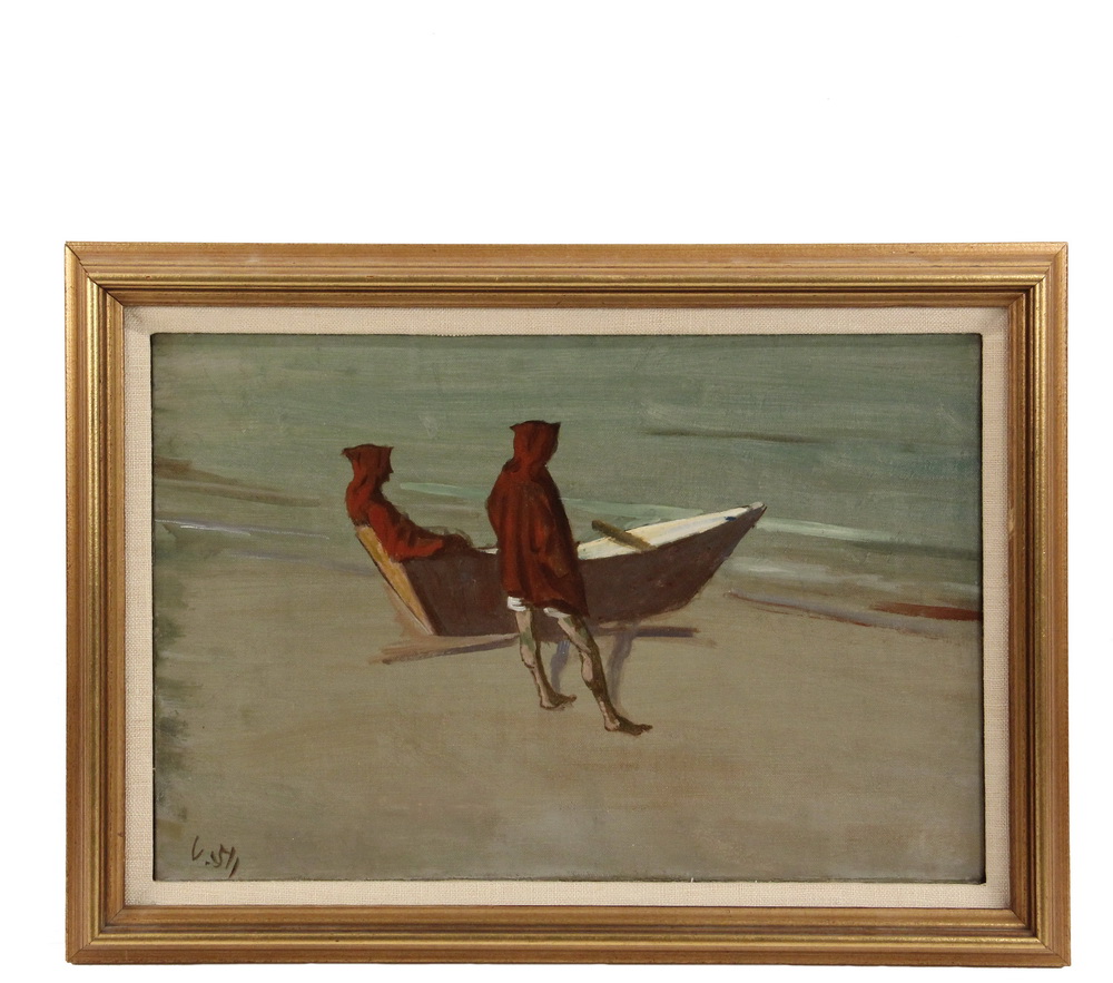 Appraisal: LEONID BERMAN NY - - Lifeguards oil on canvas monogrammed