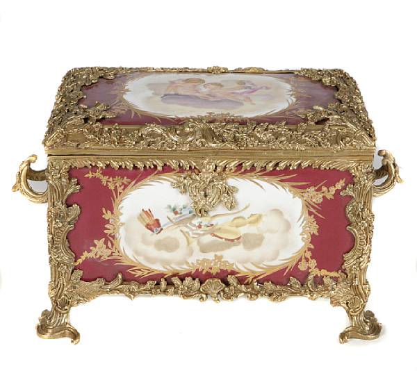 Appraisal: A Sevres style porcelain gilt bronze mounted box height in