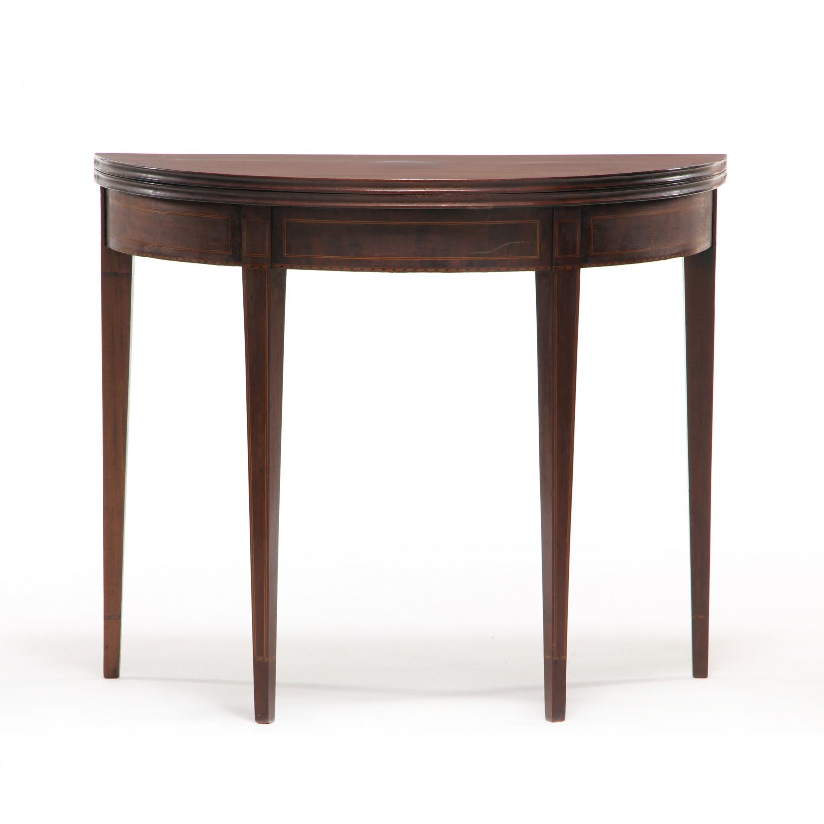 Appraisal: Hepplewhite Inlaid Demilune Card Table American circa mahogany mahogany veneers