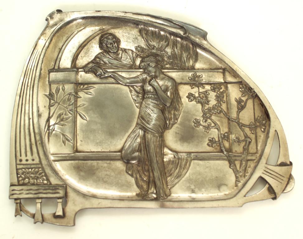 Appraisal: WMF ART NOUVEAU PEWTER CARD TRAY cast in relief with