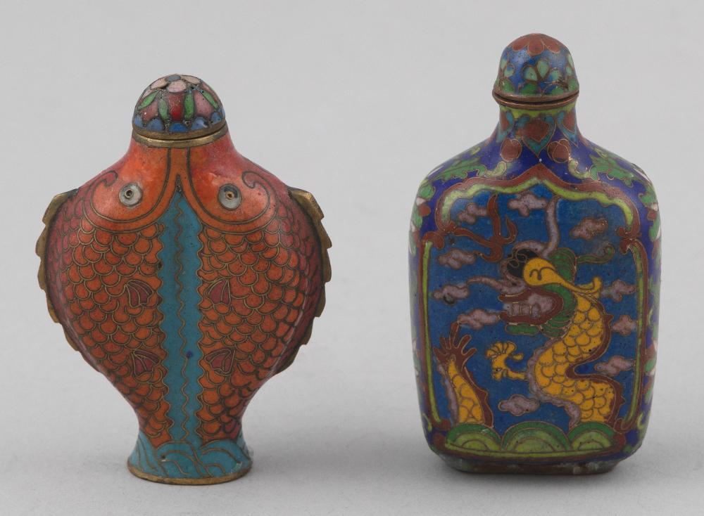 Appraisal: TWO CHINESE CLOISONN SNUFF BOTTLES TH TH CENTURYTWO CHINESE CLOISONN