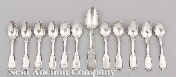 Appraisal: Eleven Antique Sterling Silver Fiddlethread Demitasse Spoons by Wood Hughes