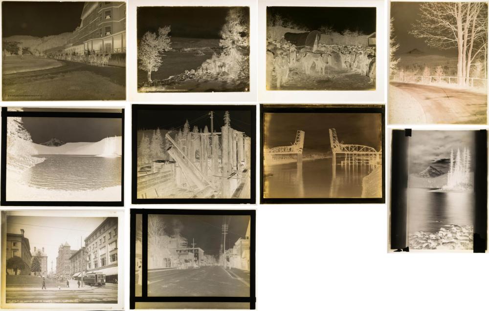 Appraisal: TEN GLASS NEGATIVES POSITIVES OF NORTHWEST LANDSCAPES late th early