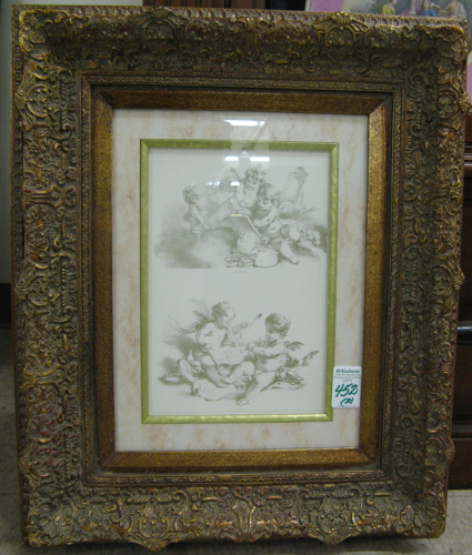 Appraisal: TWO ITALIAN COLOR LITHOGRAPHS cherubs in La Sculpture and in