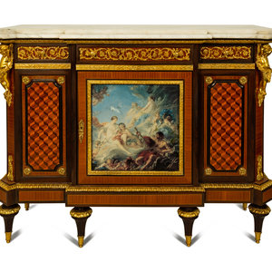 Appraisal: A Louis XVI Style Gilt Bronze and Porcelain Mounted Marble-Top