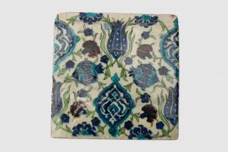 Appraisal: Iznik Polychrome Pottery Tile IZNIK POLYCHROME POTTERY TILE Turkeydecorated with