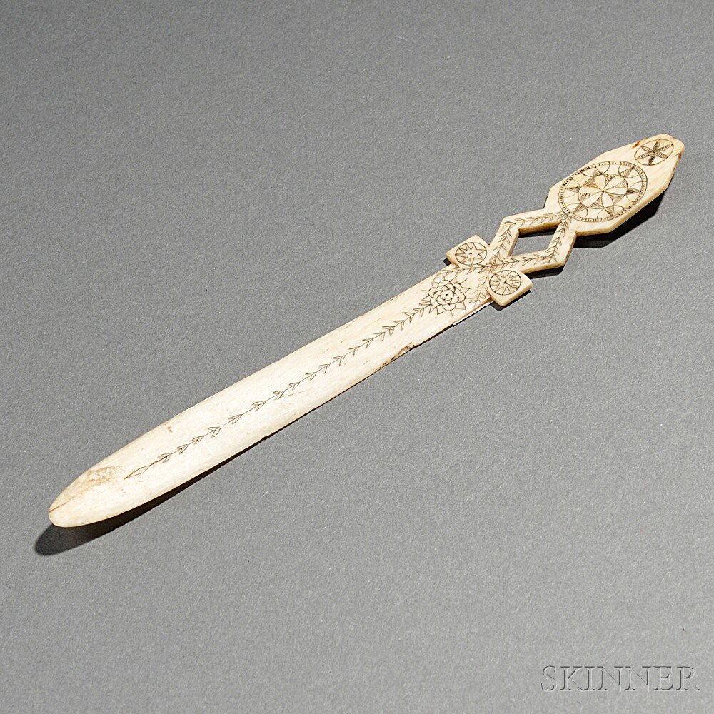 Appraisal: Scrimshaw Whalebone Letter Opener America th century the pierced form