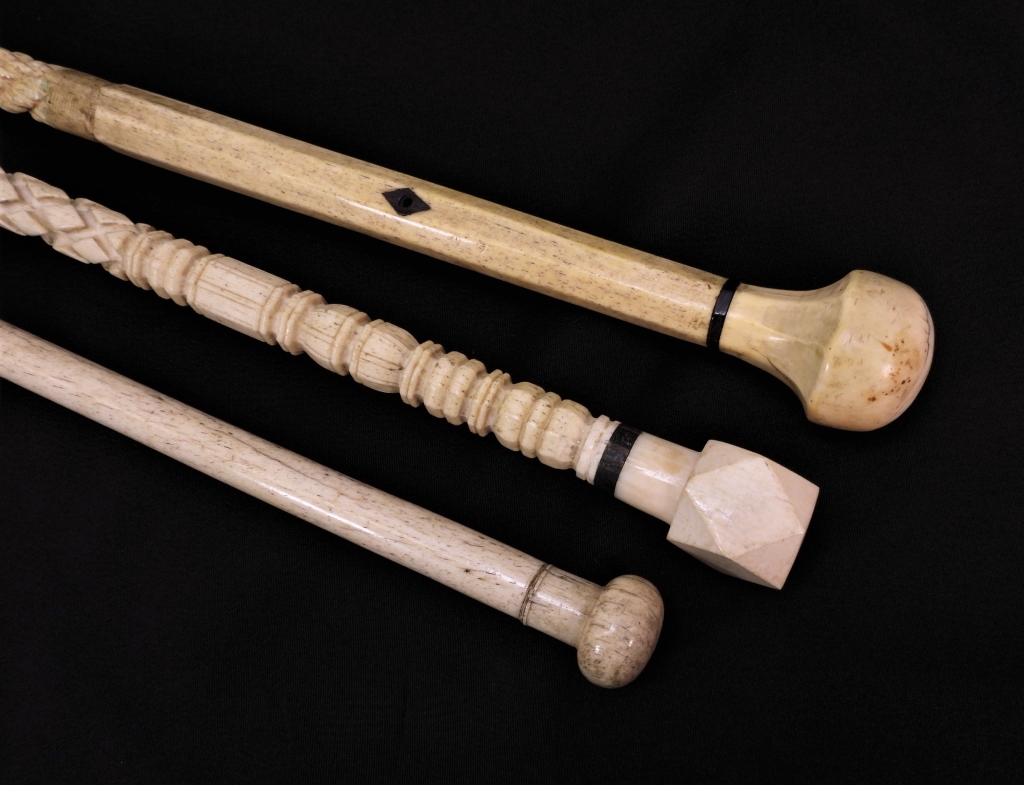 Appraisal: PC C SAILOR MADE CARVED WHALE BONE CANES United States