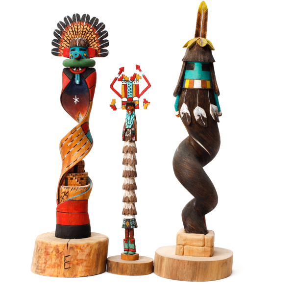 Appraisal: Group of three Native American Hopi carved wood Kachina dolls