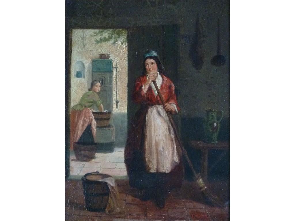 Appraisal: J MOLS nineteenth century Dutch School OIL PAINTING Two maids