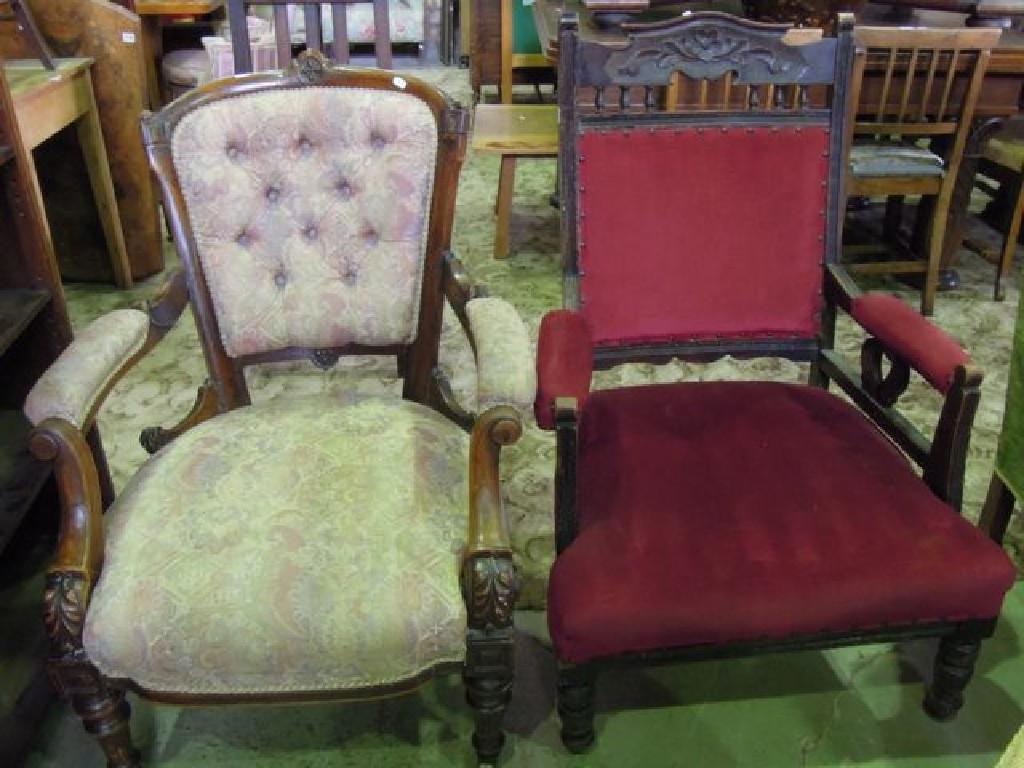 Appraisal: A Victorian drawing room chair with stylised floral upholstered seat