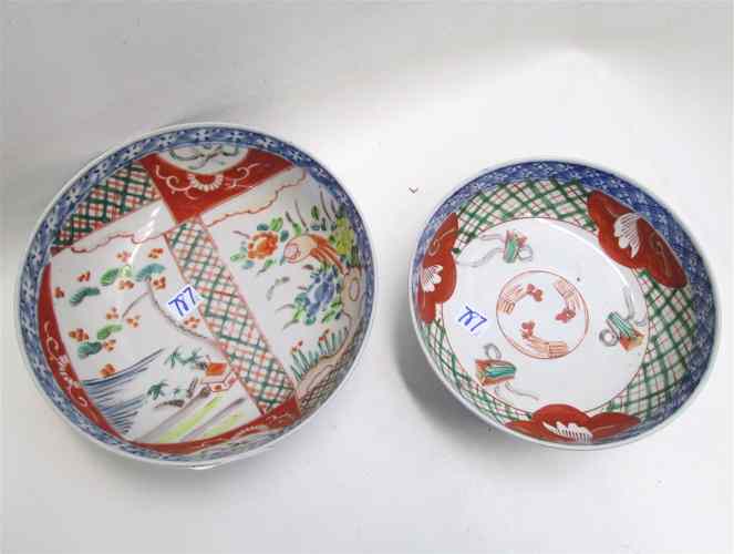 Appraisal: TWO JAPANESE IMARI PORCELAIN BOWLS hand painted with panels of