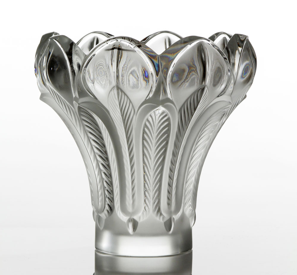 Appraisal: - Lalique Crystal Lotus Leaf Vase Lalique crystal lotus leaf