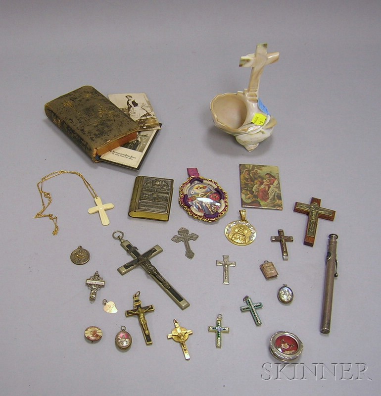 Appraisal: Group of Assorted Small Religious Items carved shell holy water