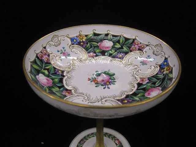 Appraisal: Enameled Art Glass Compote floral on white clear background gold