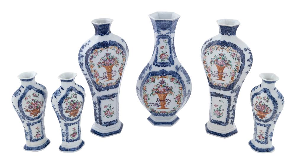 Appraisal: CHINESE EXPORT PORCELAIN SIX-PIECE GARNITURE SET TH CENTURY HEIGHTS TO