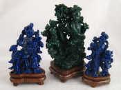 Appraisal: Three carved Chinese groups on hardwood stands one malachite ht