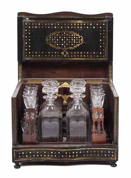 Appraisal: A Continental Mahogany Brass and Mother-of-Pearl Inset Cave a Liquor