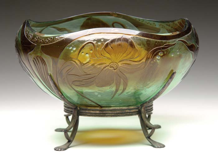 Appraisal: CAMEO FISHBOWL WITH STAND Outrageous Art Nouveau fishbowl is cameo