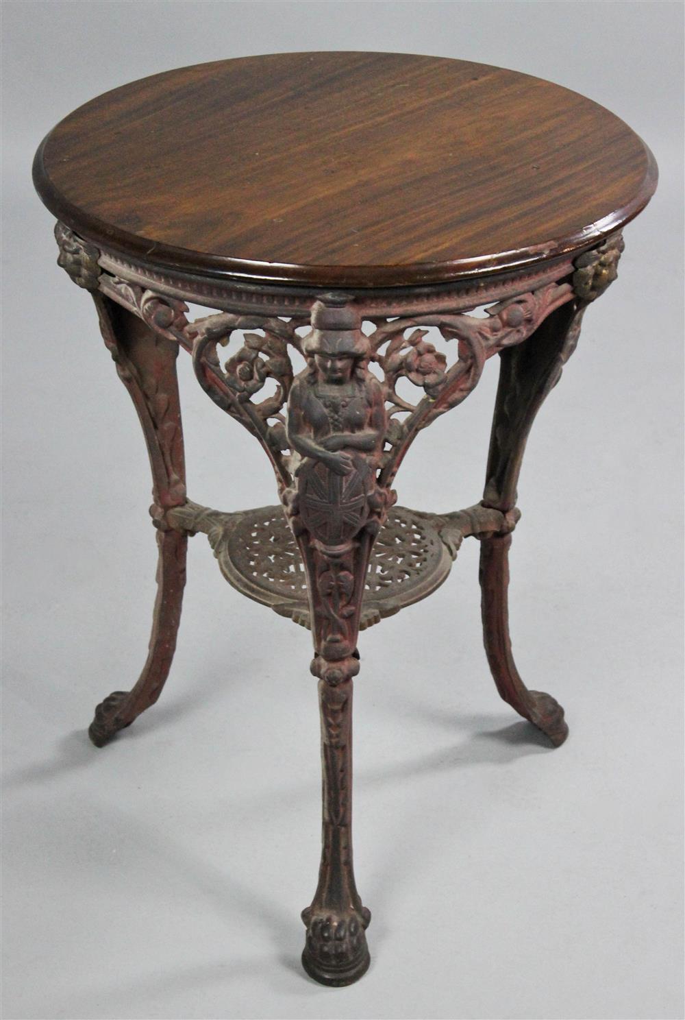 Appraisal: ENGLISH CAST IRON PUB TABLE WITH CIRCULAR WOOD TOP circa