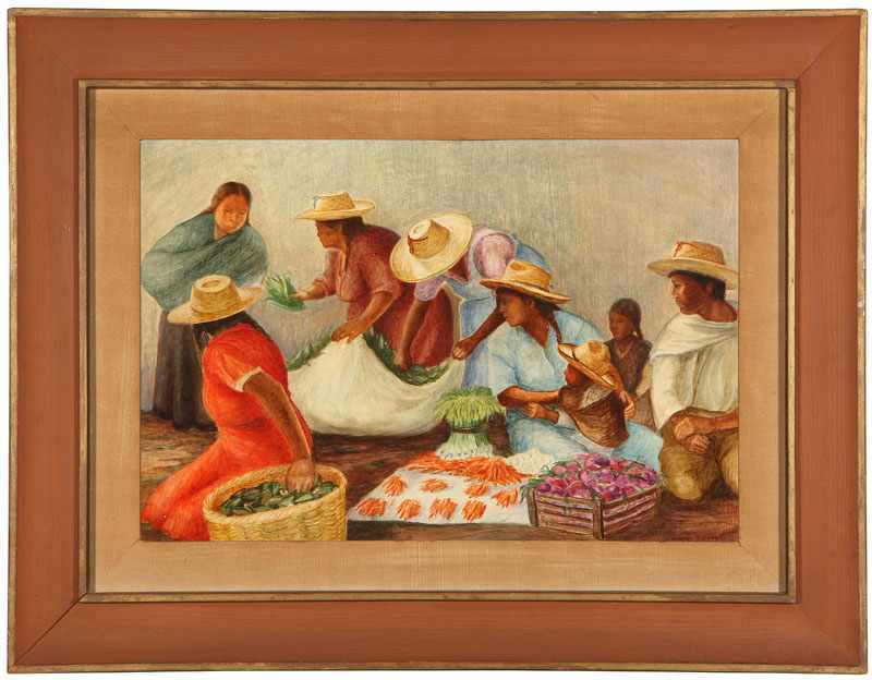 Appraisal: 'Mercado'' Figures in a Market oil on masonite '' H