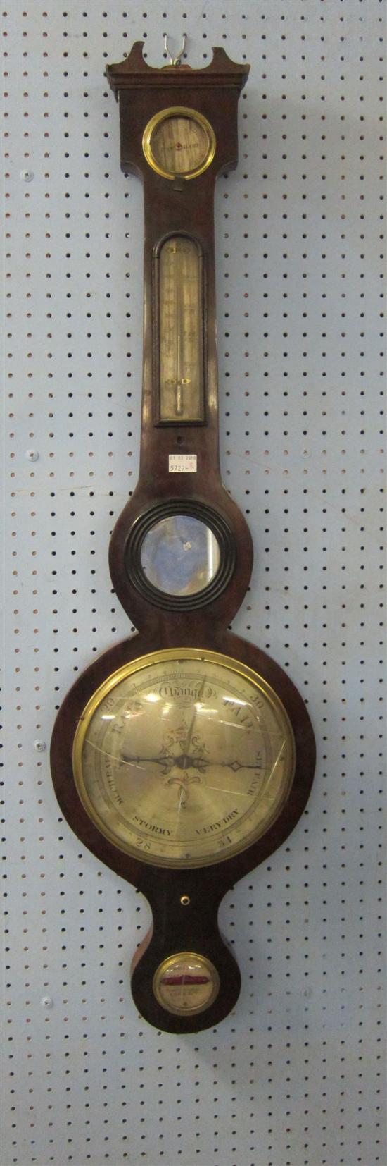 Appraisal: th century mahogany cased banjo barometer with four silvered dials