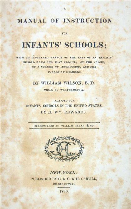 Appraisal: vol Wilson William A Manual of Instruction for Infant's Schools