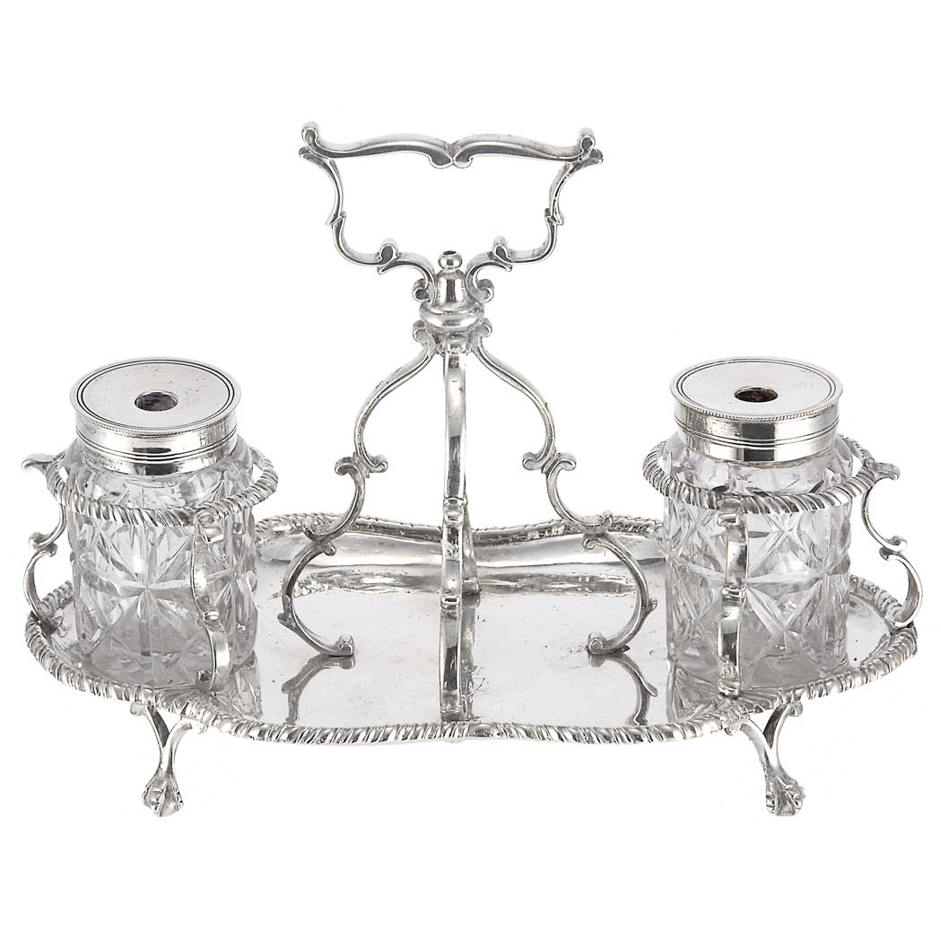 Appraisal: George III Silver and Cut Glass Standish Possibly Thomas Daniel