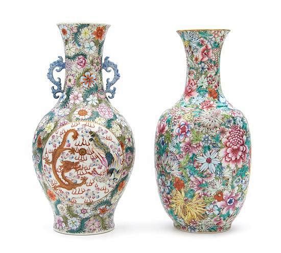 Appraisal: Two Famille Rose Porcelain Vases Height of tallest inches Two