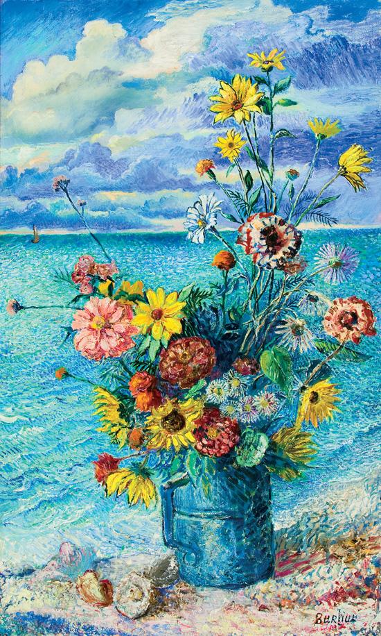 Appraisal: DAVID BURLIUK Russian American - Sunflowers on a Beach oil