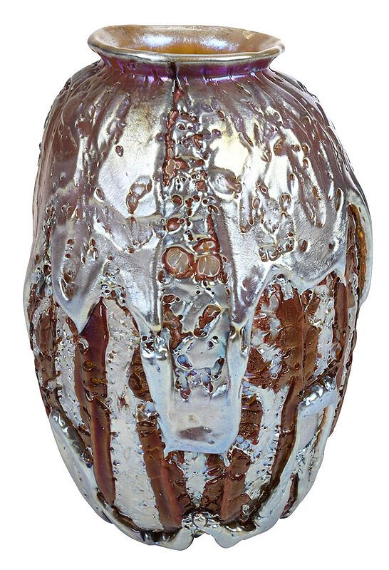 Appraisal: Durand Crackled Art Glass Lava Vase American early th century