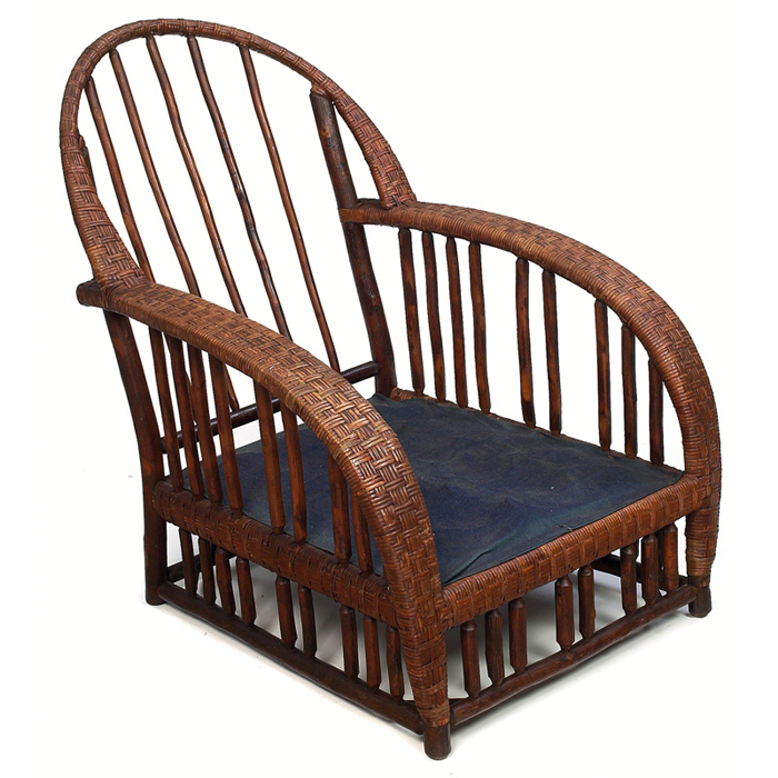 Appraisal: Old Hickory club chair woven arms with vertical spindles at